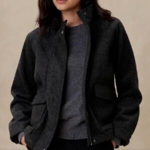 Banana Republic Women Brushed Melton Pocket Short Jacket Dark Charcoal Black